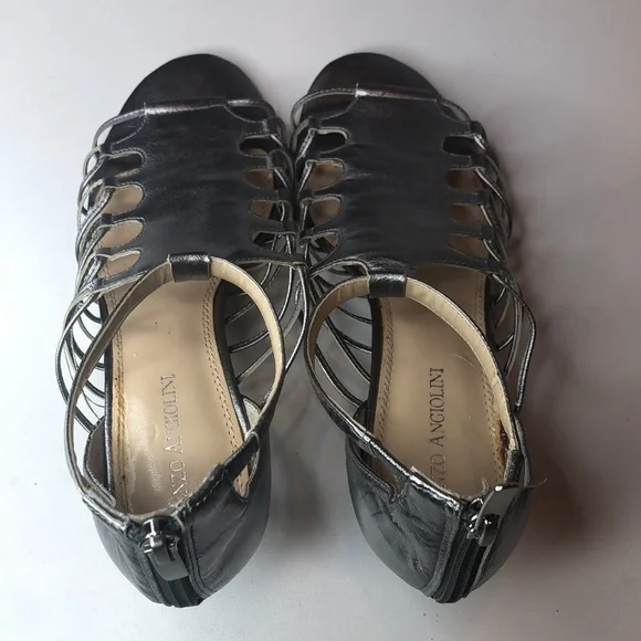 Enzo Angiolini Silver Strappy Leather Heels Elegant Design  Zipper Back 7 1/2M - Picture 5 of 15